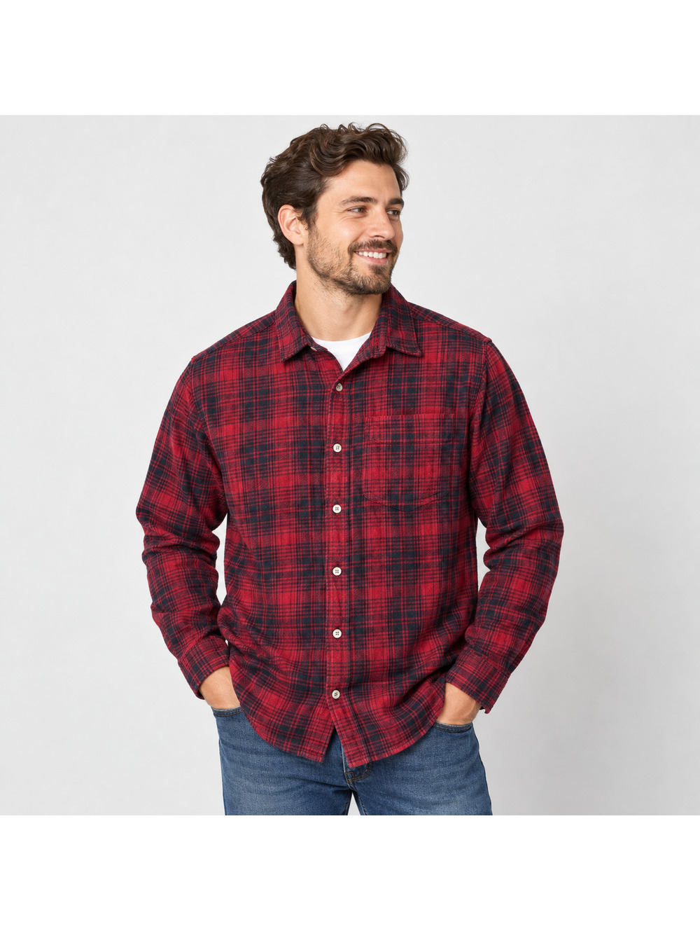 RedHead Brand Co Men's Red Black Plaid Flannel Shirt 100% Cotton Large
